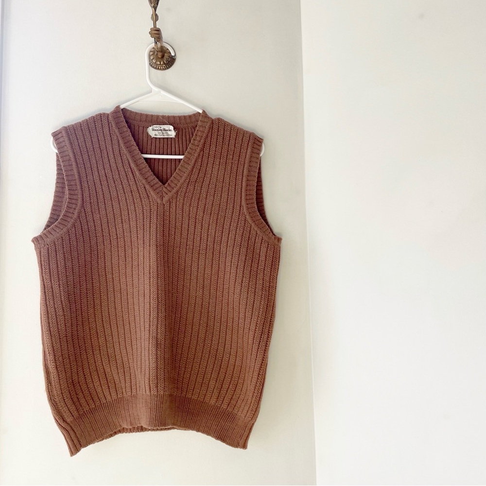 Vintage Stanley Blacker Tan 100% Pure Wool Sweater Vest | Large (Flaw Noted)